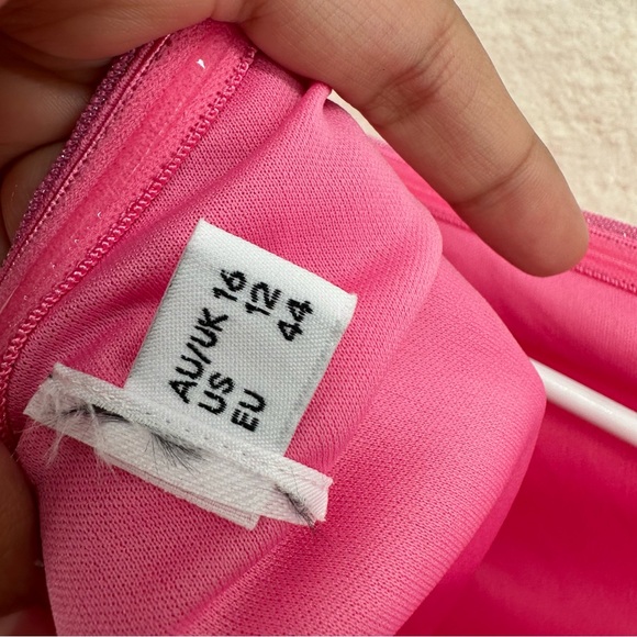 Coquette Whimsical Princess Polly Hot Pink Glitter Ruched Strapless Mini Dress - Picture 3 of 6